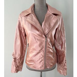 Art Class Metallic Blush Pink Rose Gold Faux Leather Motorcycle Jacket Juniors L